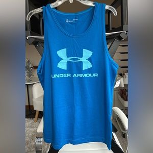 NWT Under Armour blue logo muscle tank mens size small